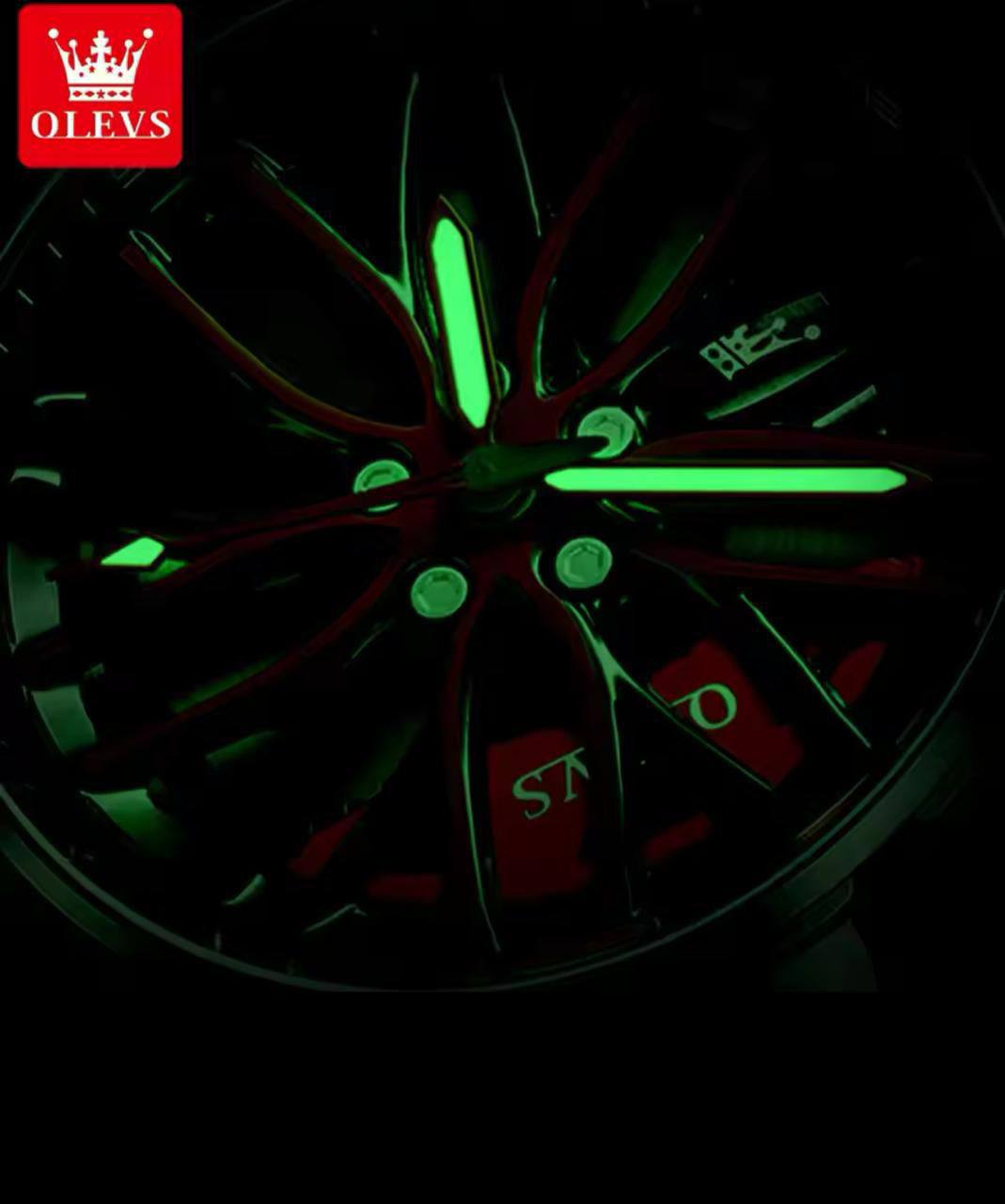 OLEVS WHEEL WATCH LUMINOUS STAINLESS STEEL FINISH BATTERY POWERED WATER RESISTANT & ENQUIRIES