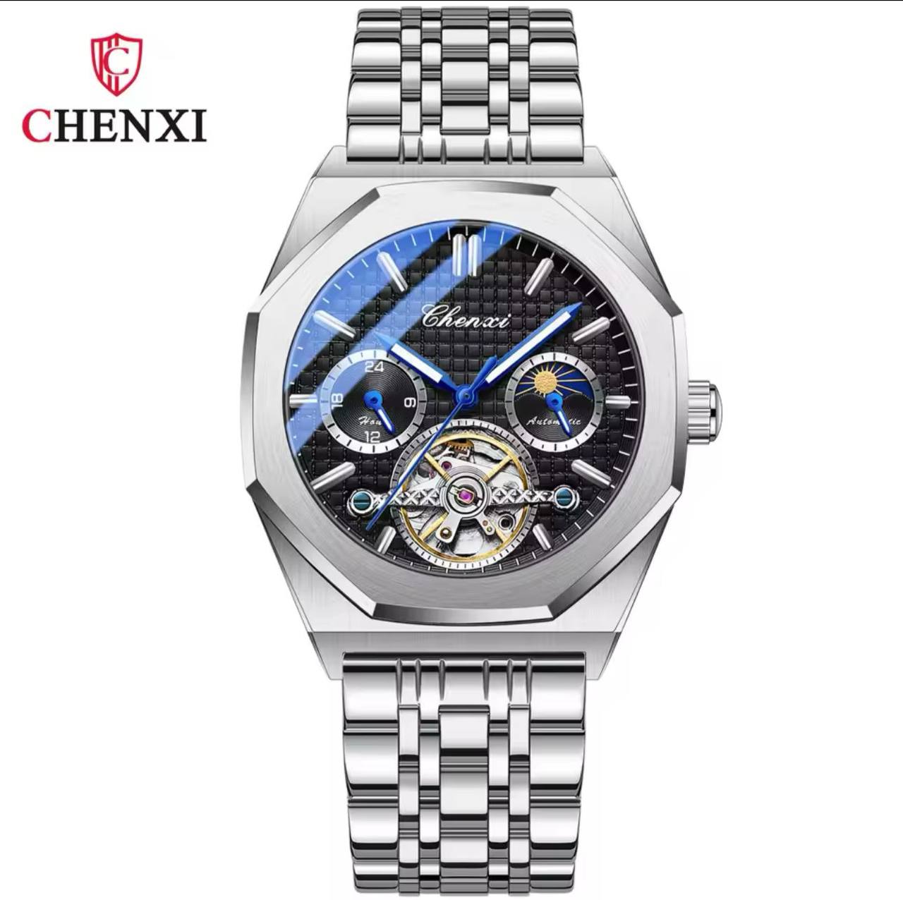 CHENXI AUTOMATIC MOONPHASE TOURBILLION MACHINE FULL CHRONOGRAPH HEAVY STAINLESS STEEL WATER RESISTANT AND ENQUIRIES