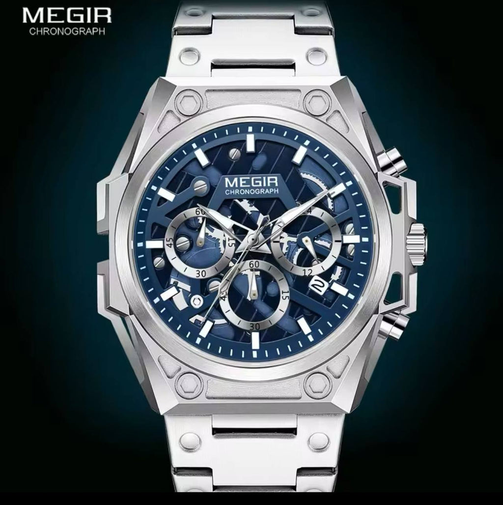 MEGIR CHRONOGRAPH FULL CHRONOGRAPH DATE DISPLAY 5ATM WATER RESISTANT LUMINOUS DIAL AND ENQUIRIES