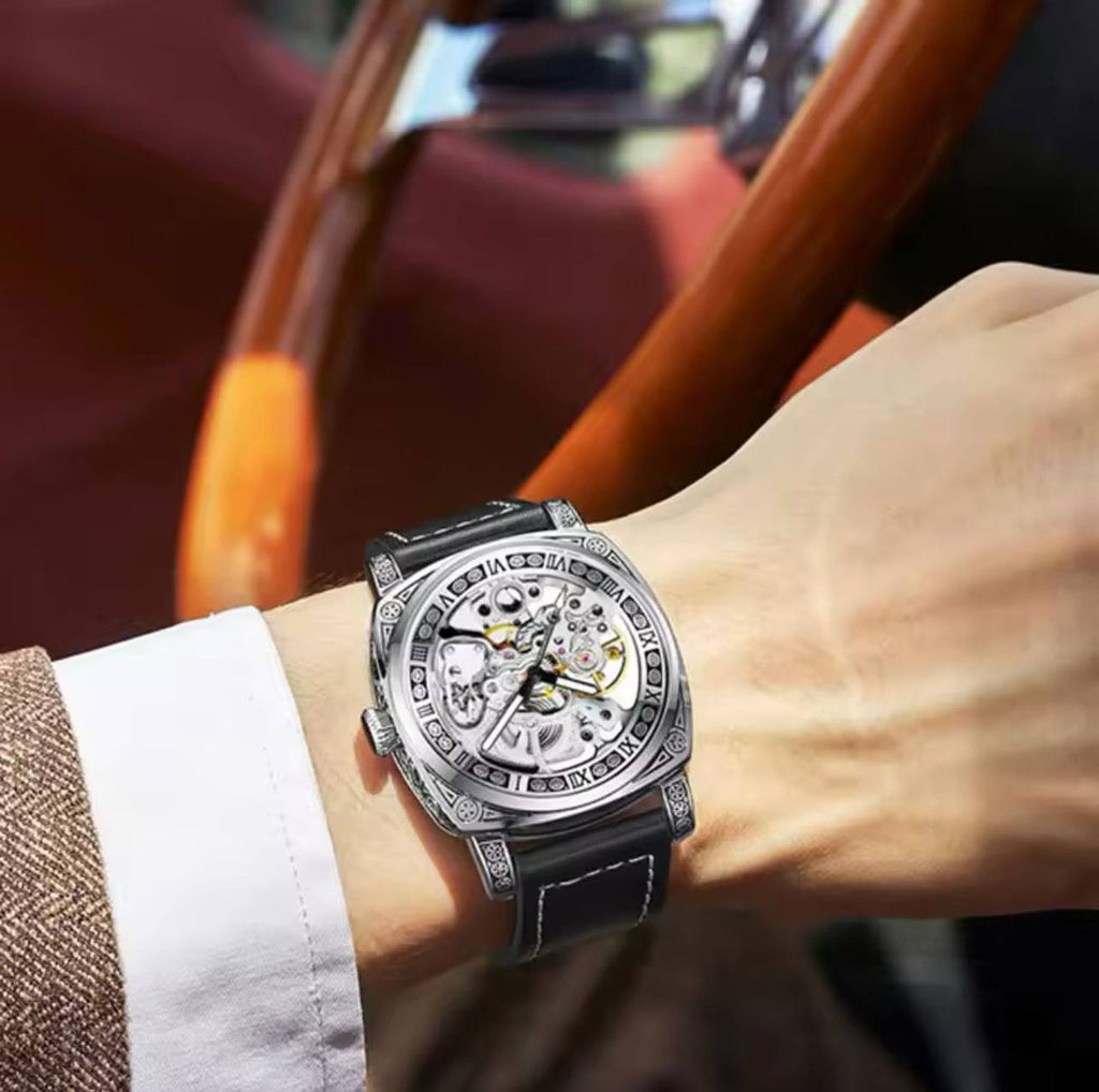 FORSINING AUTOMATIC SKELETON AUTOMATIC GENUINE LEATHER STRAP WATER RESISTANT LUMINOUS HANDS AND ENQUIRIES