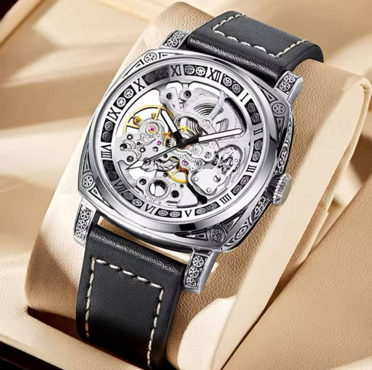 FORSINING AUTOMATIC SKELETON AUTOMATIC GENUINE LEATHER STRAP WATER RESISTANT LUMINOUS HANDS AND ENQUIRIES