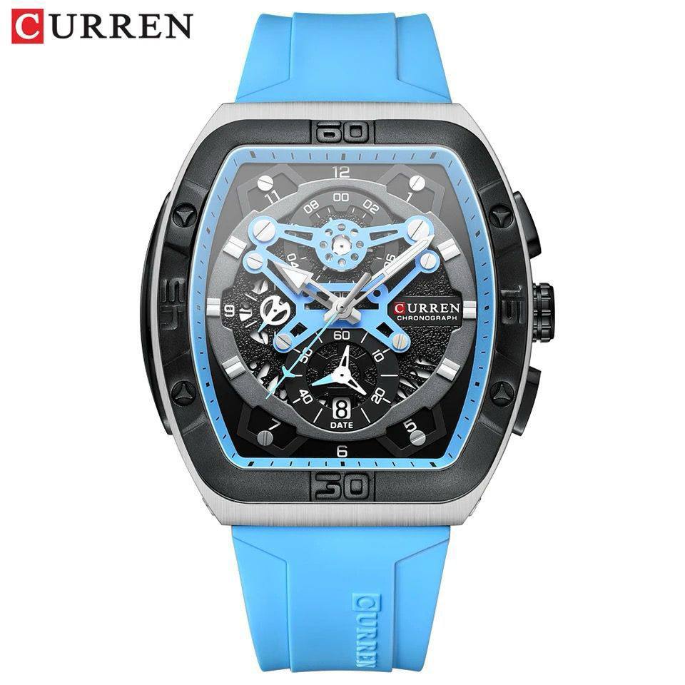 CURREN CHRONOGRAPH GENTS WATCH #8443 RUBBER STRAP CHRONOGRAPH MOVEMENT DATE DISPLAY BATTERY POWERED CURREN BRANDED BOX ENQUIRIES