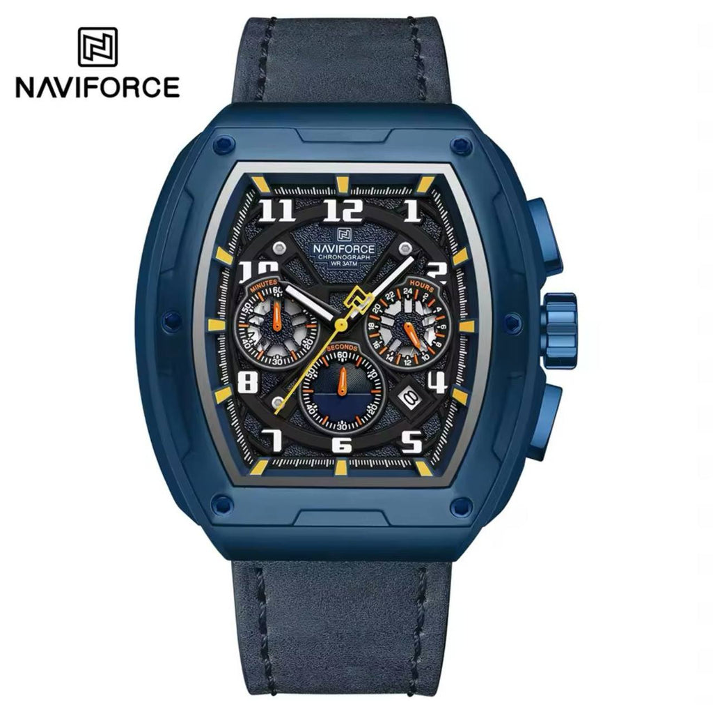 NAVIFORCE GENTS WATCH #NF 8053 CHRONOGRAPH DATE DISPLAY WATER RESISTANT BATTERY POWERED LEATHER STRAP ENQUIRIES