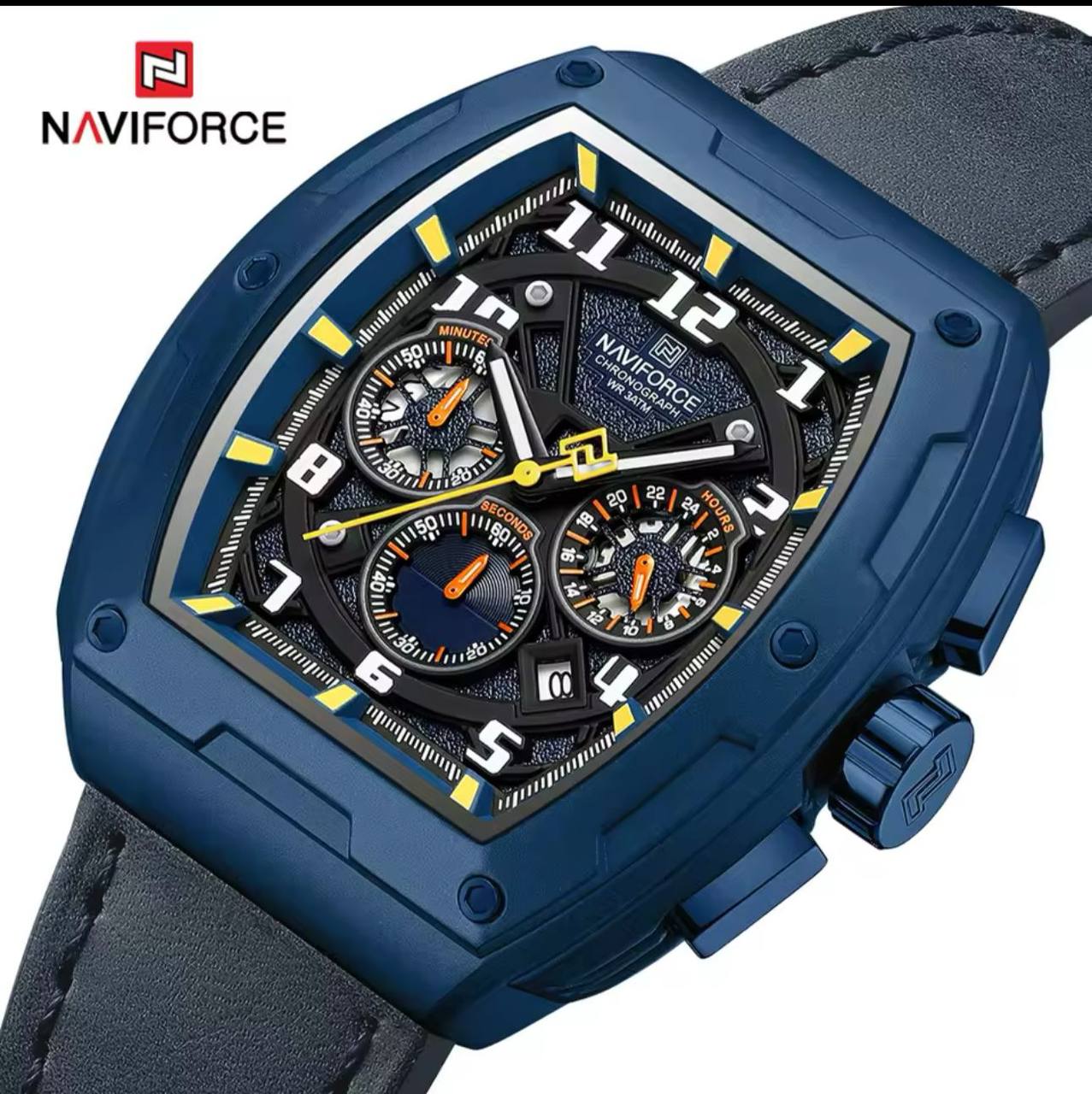 NAVIFORCE GENTS WATCH #NF 8053 CHRONOGRAPH DATE DISPLAY WATER RESISTANT BATTERY POWERED LEATHER STRAP ENQUIRIES