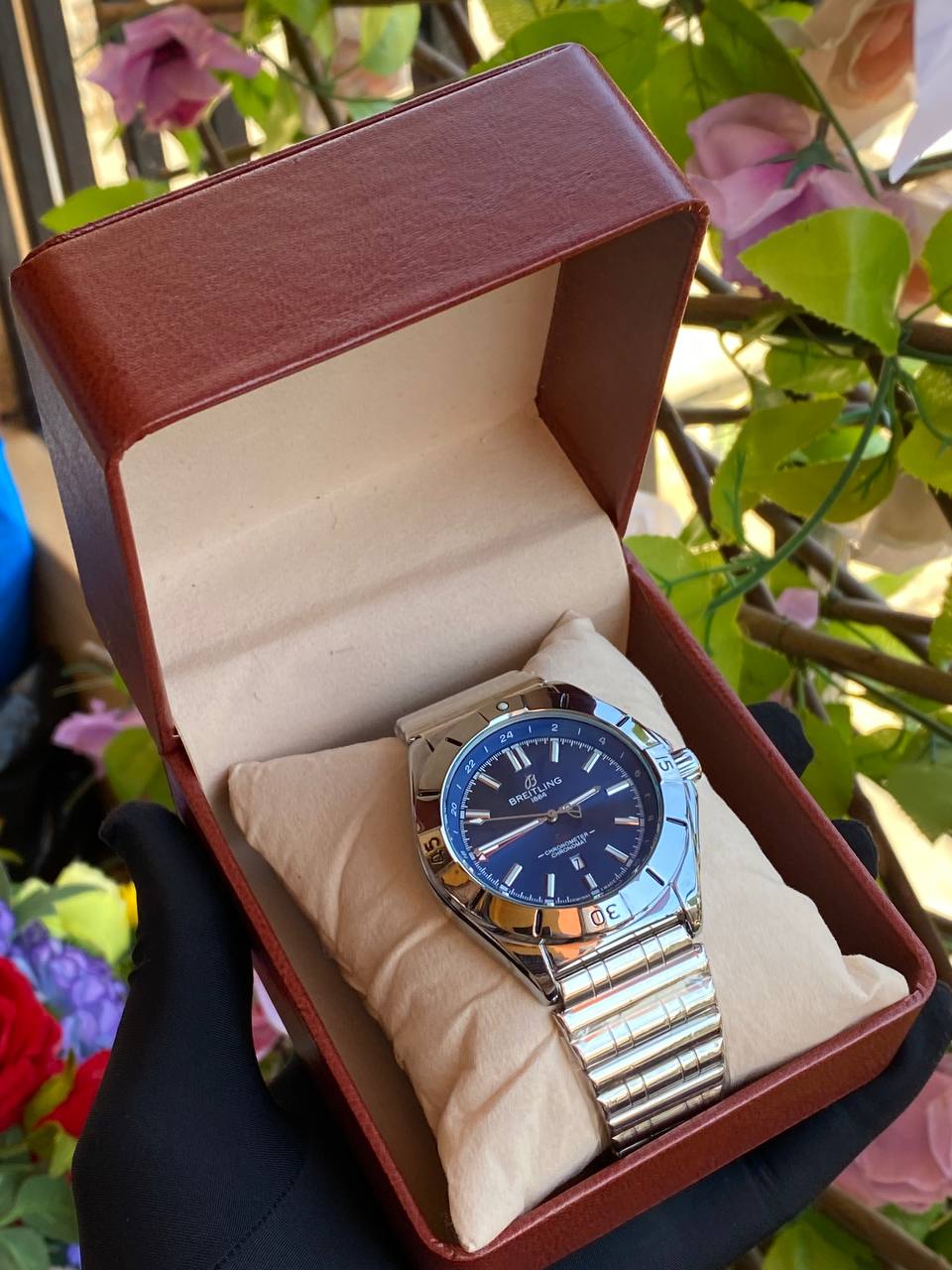 BREITLING CHRONOGRAPH FULL CHRONOGRAPH DATE DISPLAY WATER RESISTANT BATTERY POWERED EXECUTIVE BOX