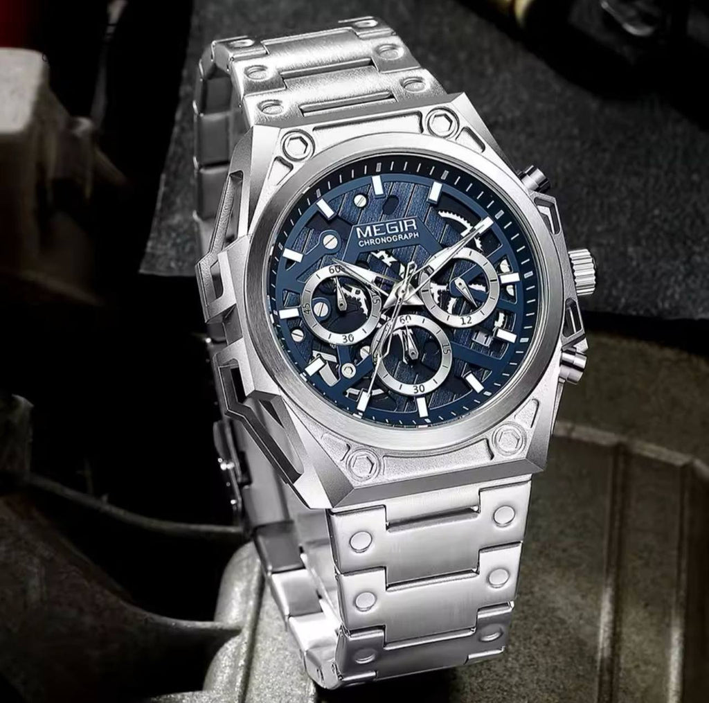 MEGIR CHRONOGRAPH FULL CHRONOGRAPH DATE DISPLAY 5ATM WATER RESISTANT LUMINOUS DIAL AND ENQUIRIES