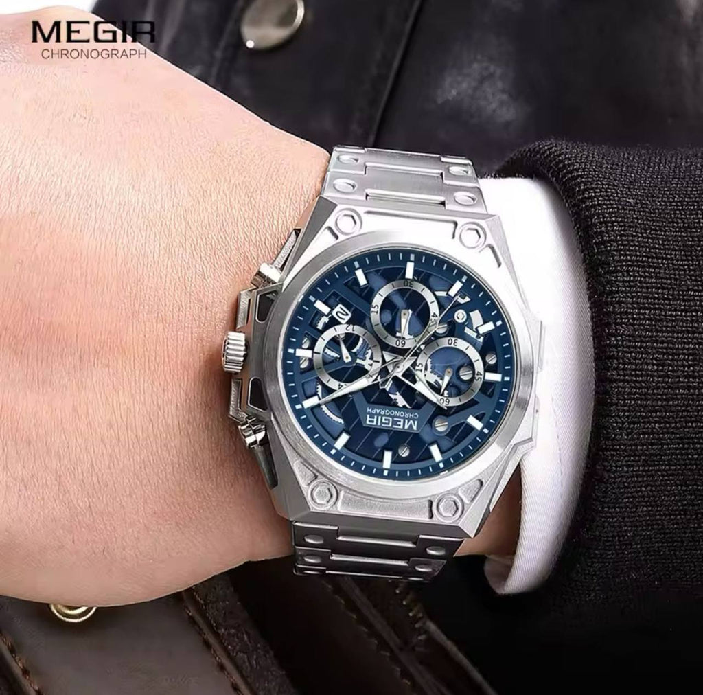 MEGIR CHRONOGRAPH FULL CHRONOGRAPH DATE DISPLAY 5ATM WATER RESISTANT LUMINOUS DIAL AND ENQUIRIES