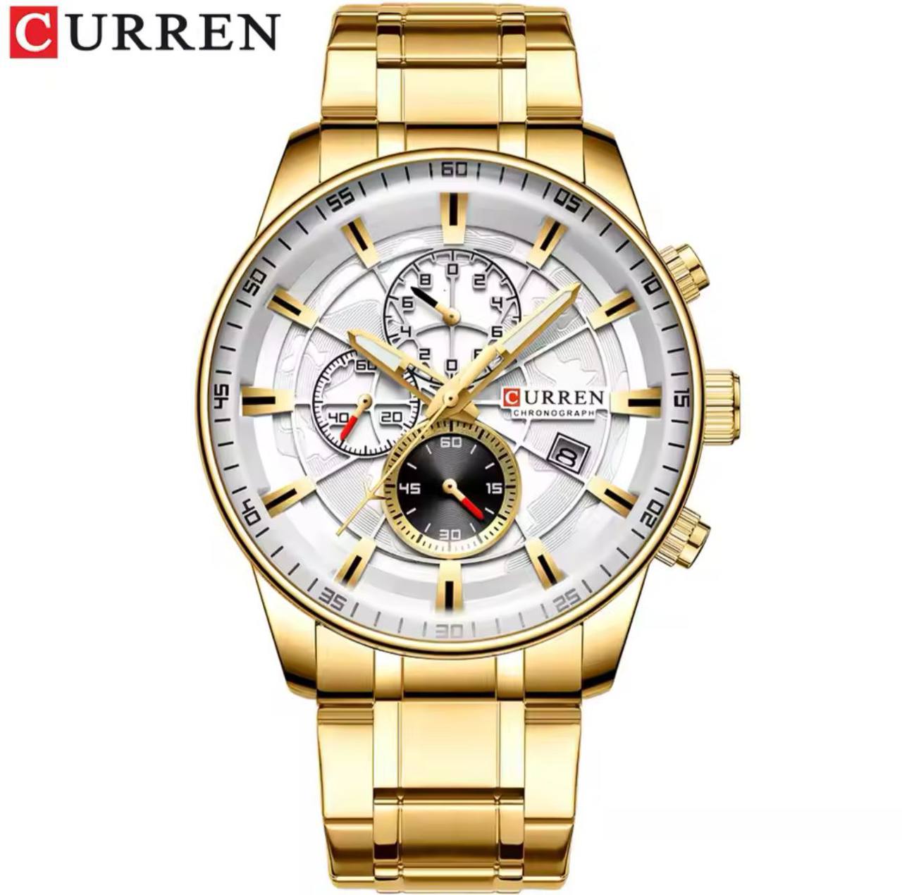 CURREN GENTS WATCH #8362 WATER RESISTANT CHRONOGRAPH MOVEMENT DATE DISPLAY BATTERY POWERED CURREN BRANDED BOX ENQUIRIES