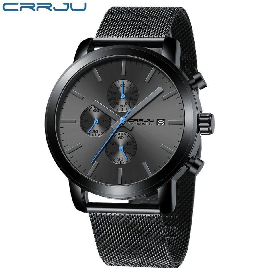 CRRJU CHRONOGRAPH MEN WATCH ADJUSTABLE MESH STRAP CHRONOGRAPH MOVEMENT DATE DISPLAY WATER RESISTANT BATTERY POWERED CRRJU BRANDED BOX