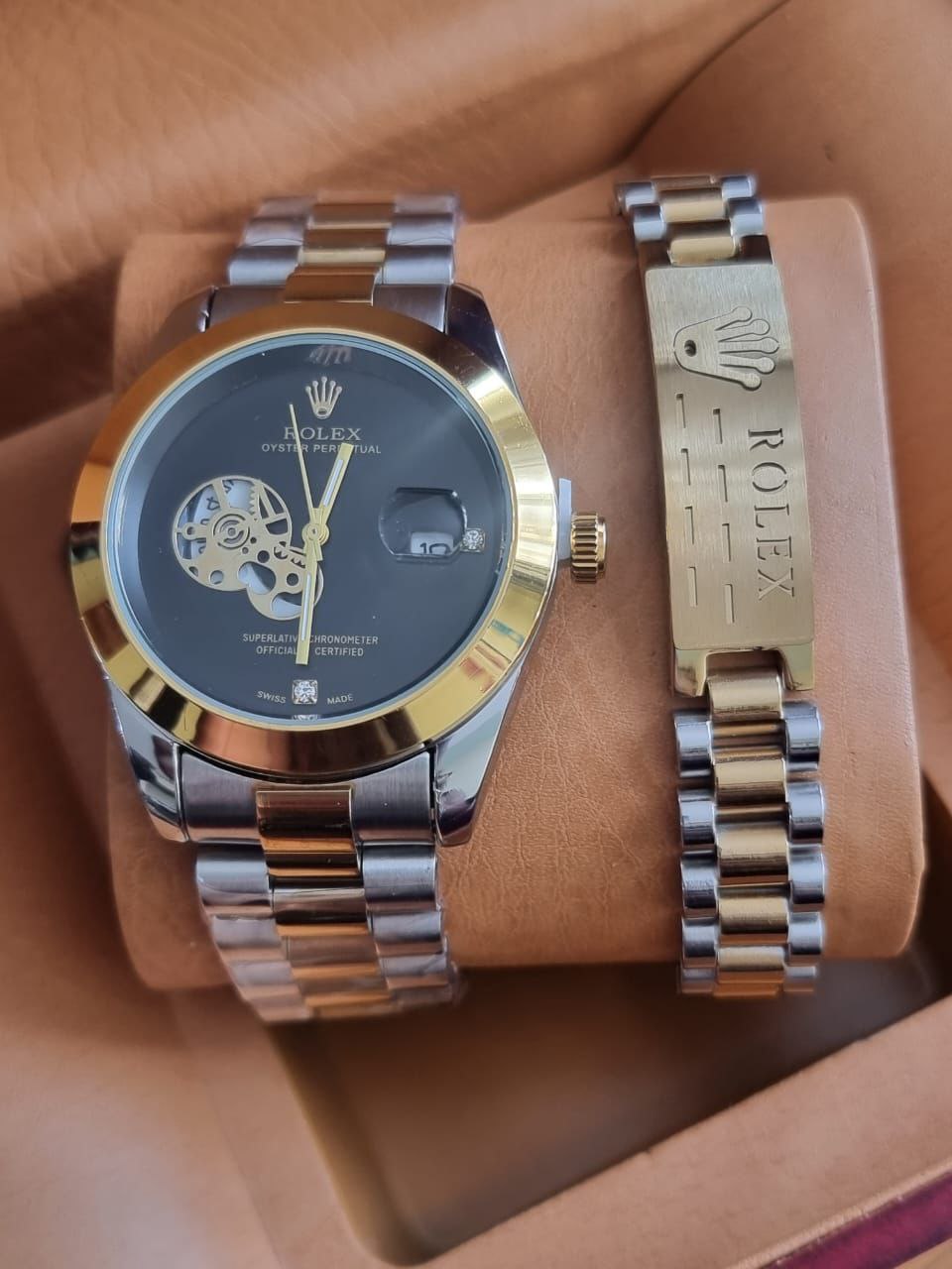 ROLEX X BRACELET BLACK SILVER TWO-TONE GOLD