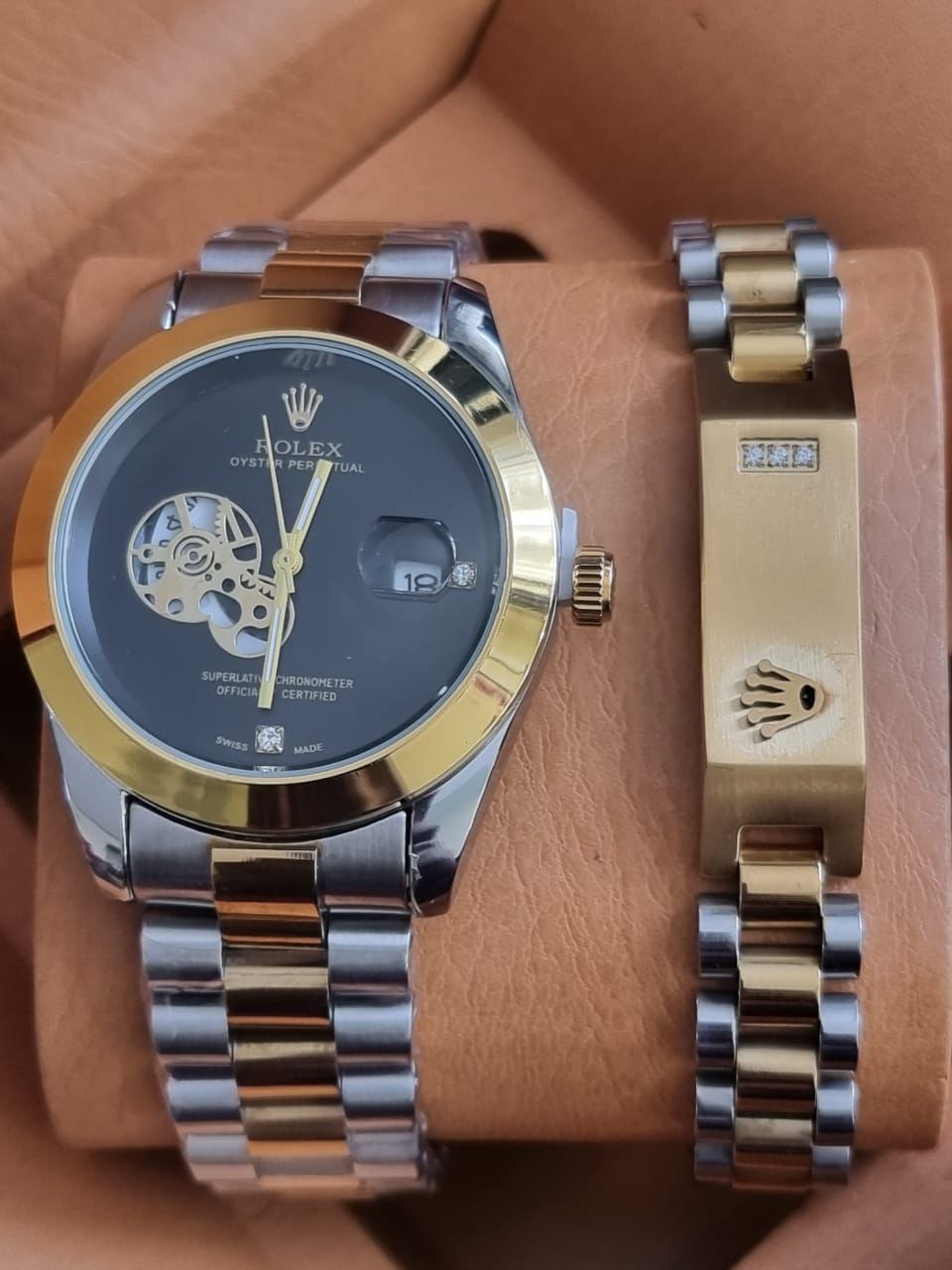 ROLEX X BRACELET BLACK SILVER TWO-TONE GOLD