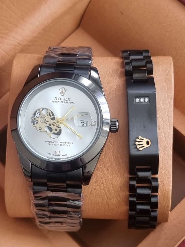 ROLEX X BRACELET BLACK SILVER TWO-TONE GOLD