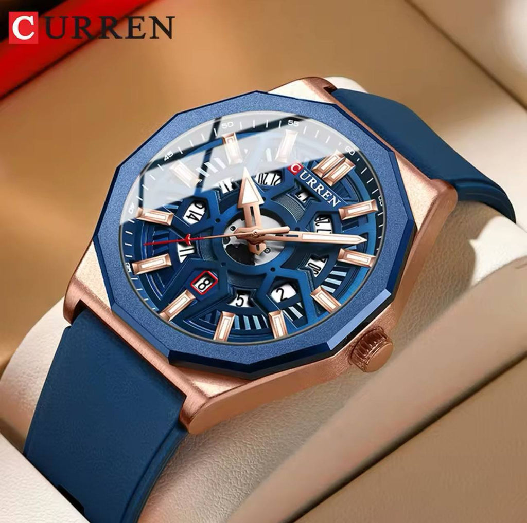 CURREN GENTS #8437 WATER RESISTANT BATTERY POWERED DATE DISPLAY LUMINOUS RUBBER STRAP CURREN BRANDED BOX @ ENQUIRIES