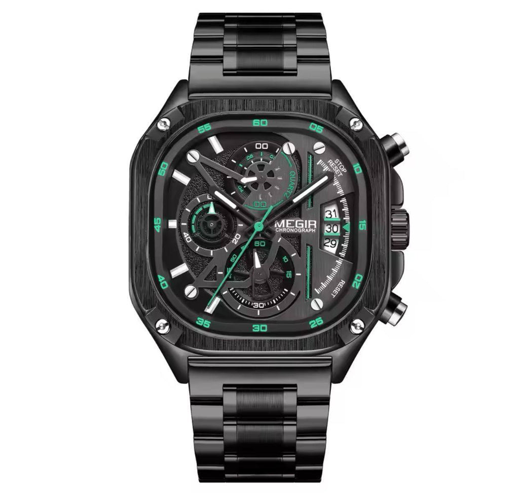 MEGIR CHRONOGRAPH GENTS WATCH CHRONOGRAPH MOVEMENT DATE DISPLAY HD LUMINOUS BATTERY POWERED WATER RESISTANT /ENQUIRIES