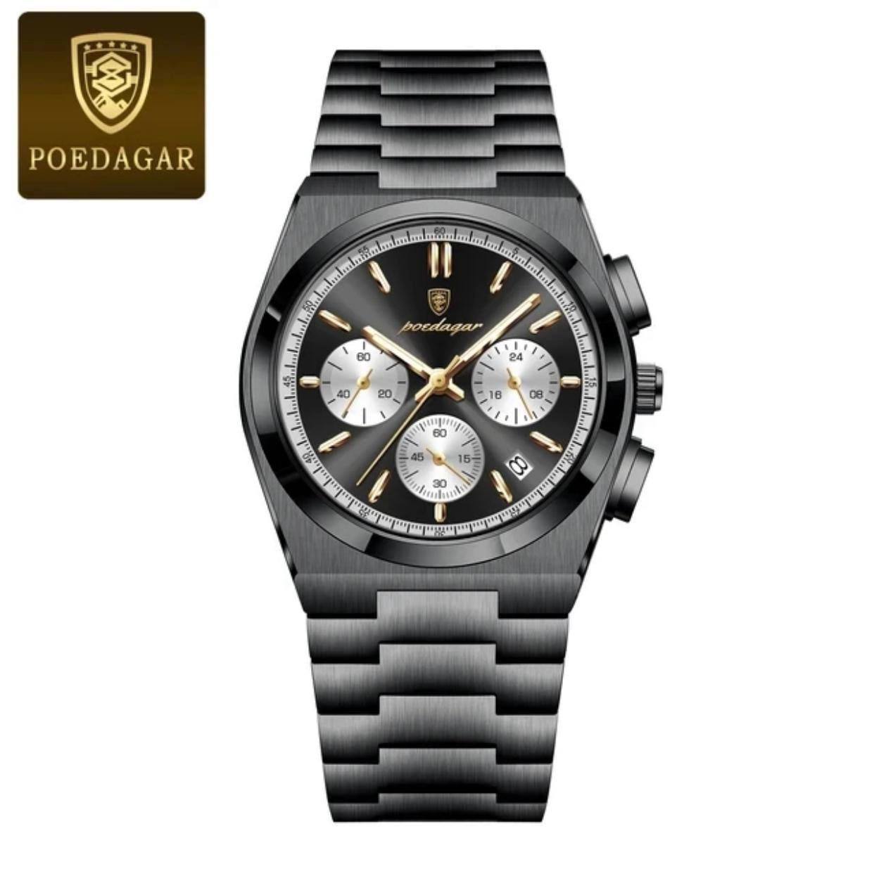 POEDAGAR CHRONOGRAPH DATE DISPLAY NON FADE STAINLESS STEEL DOUBLE CLASP LOCK FULL CHRONOGRAPH WATER RESISTANT $ ENQUIRIES