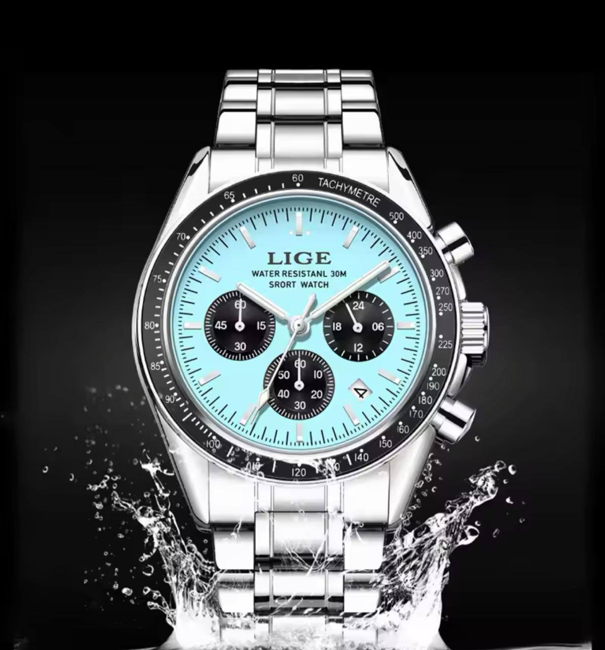 LIGE GENTS WATCH LG89137 FULL CHRONOGRAPH(DAY,24HRS,DATE) WATERPROOF 30M LUMINOUS STAINLESS STEEL LIGE BRANDED BOX INCLUSIVE ENGRAVING SERVICES ENQUIRIES