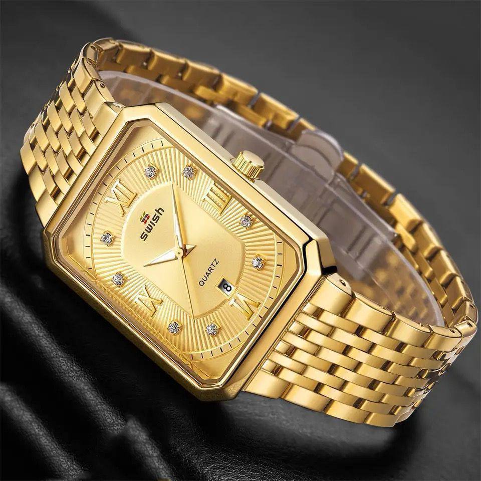 SWISH STYLISH GENTS WATCH DATE DISPLAY BATTERY POWERED STAINLESS STEEL WATER RESISTANT GOLD GOLD-BLACK SILVER ENQUIRIES