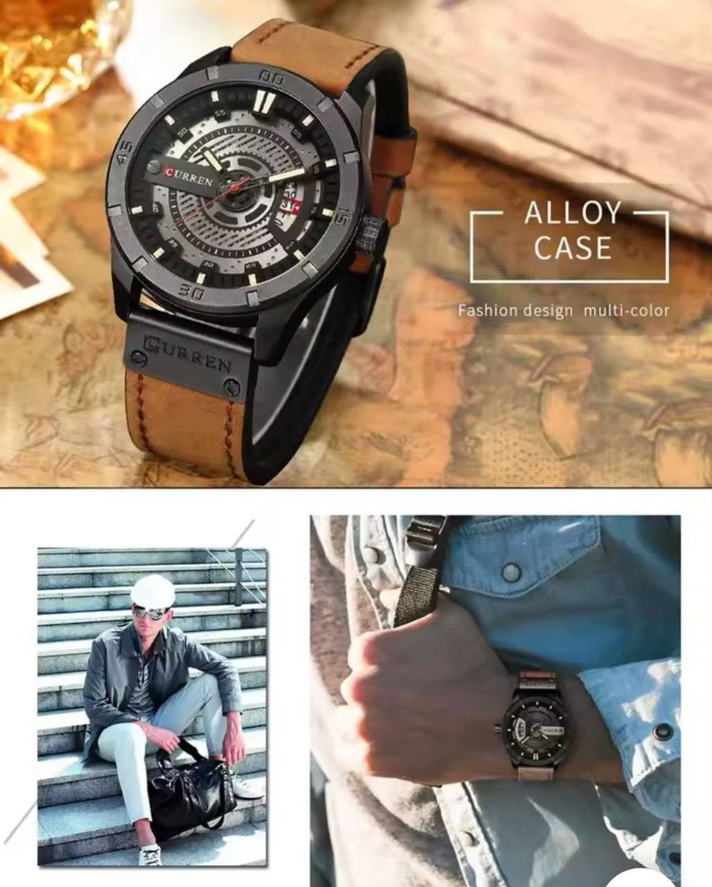 CURREN GENTS 8301 BATTERY POWERED DATE DISPLAY WATER RESISTANT ENGRAVING SERVICES PER WORD ,300 LOGO CURREN BRANDED BOX ENQUIRIES