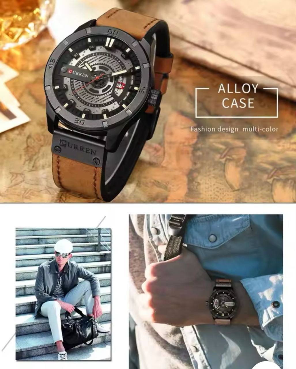 CURREN GENTS 8301 BATTERY POWERED DATE DISPLAY WATER RESISTANT ENGRAVING SERVICES PER WORD ,300 LOGO CURREN BRANDED BOX ENQUIRIES