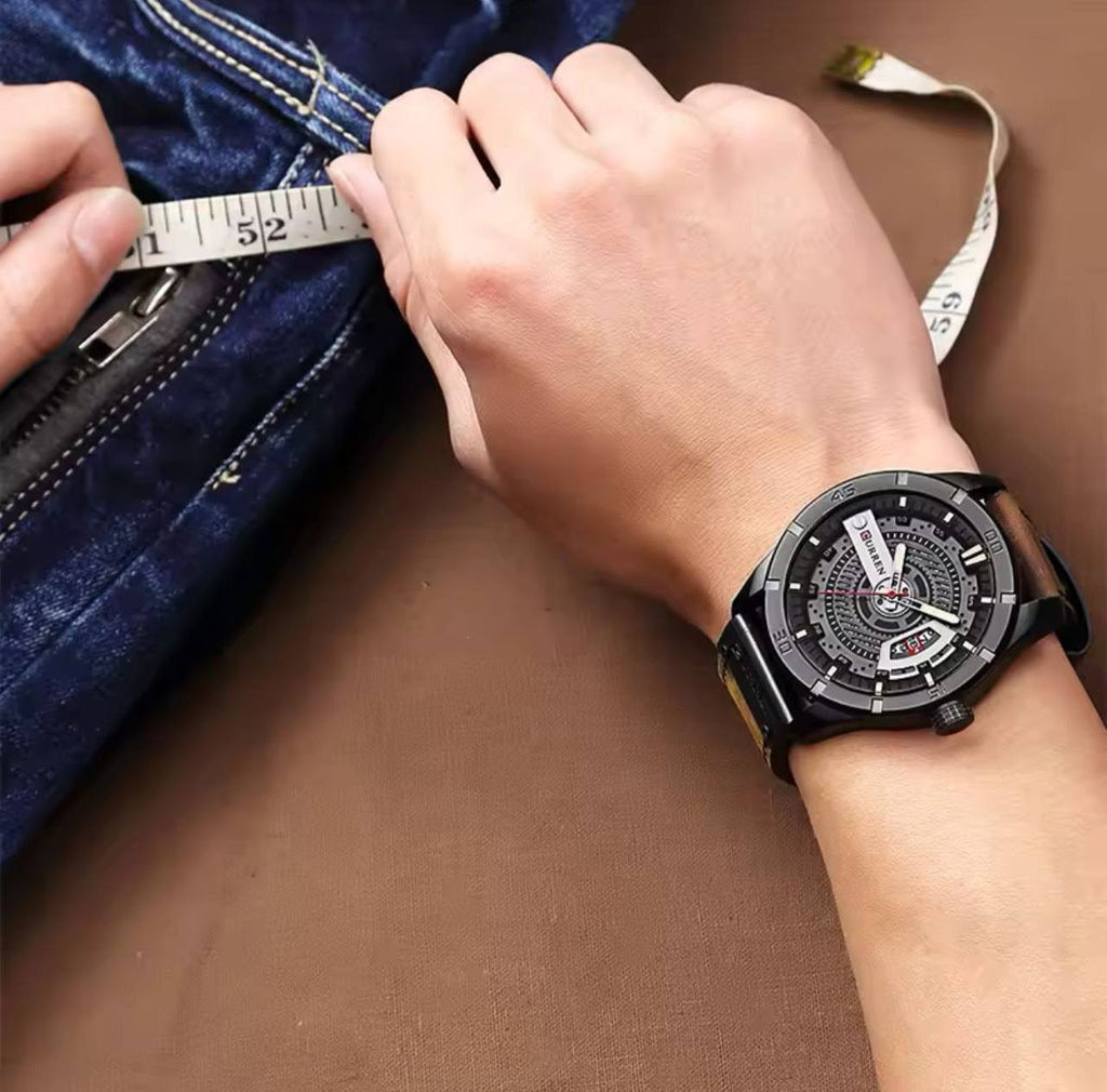 CURREN GENTS 8301 BATTERY POWERED DATE DISPLAY WATER RESISTANT ENGRAVING SERVICES PER WORD ,300 LOGO CURREN BRANDED BOX ENQUIRIES