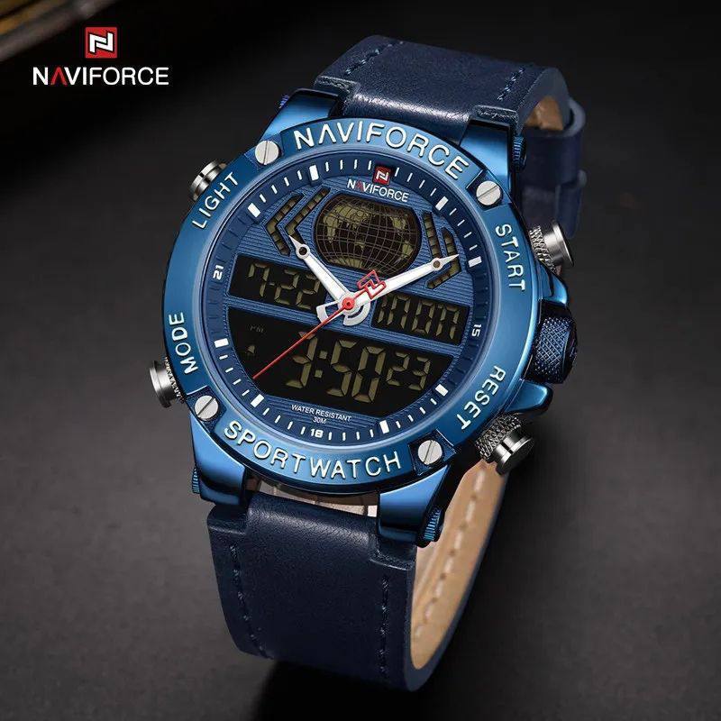 NAVIFORCE GENTS WATCH #NF 9164 ANALOGUE & DIGITAL DISPLAY LIGHT BUTTON WATER RESISTANT BATTERY POWERED BLUE BLACK BROWN ENQUIRIES