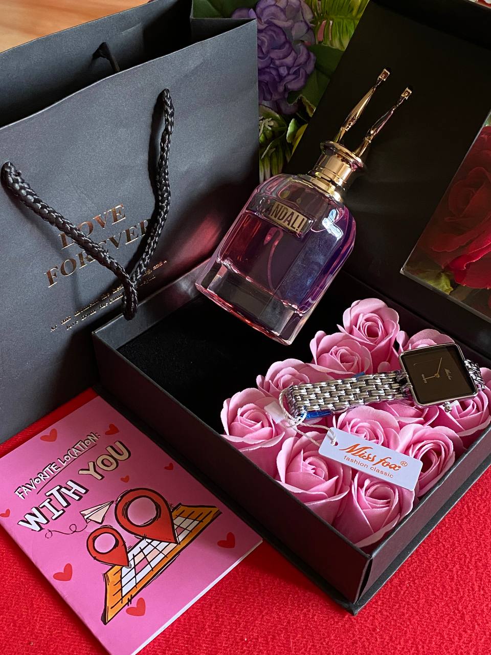 VALENTINES SALE LOVE FOREVER PACKAGE TIKTIME LADIES WATCH PERFUME TESTER 100ML PRESERVED ROSES CARD,BAG & BOX WE ENGRAVE GIFTS