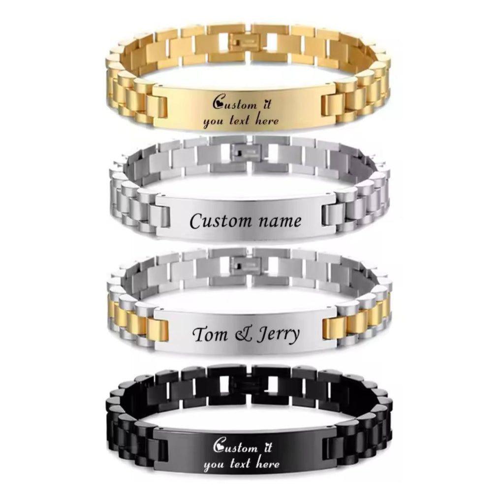 ARRIVALS ENGRAVABLE MEN BRACELETS STAINLESS STEEL NON FADE WE OFFER ENGRAVING SERVICES AND ENQUIRIES