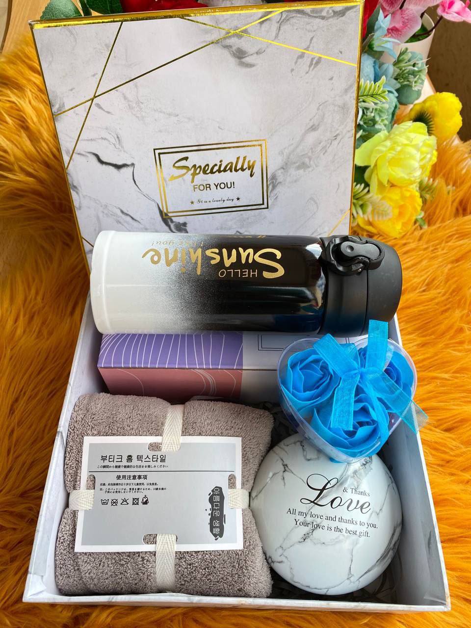 �VALENTINES SALE � PERFECT GIFT COMBO BATH TOWEL MINI FLASK/WATER BOTTLE CANDY TIN PRESERVED BLUE ROSE PETALS(SOAP FLOWERS) BOX ENQUIRIES