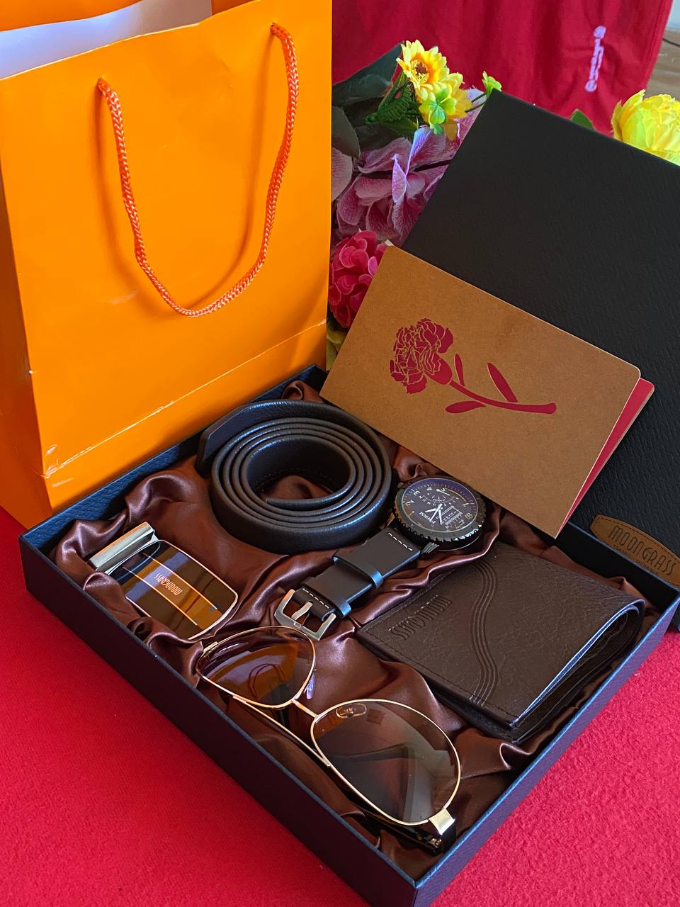 MEN VALENTINES SALE MOONGRASS SET BELT WATCH WALLET CARD & BAG AND ENQUIRIES