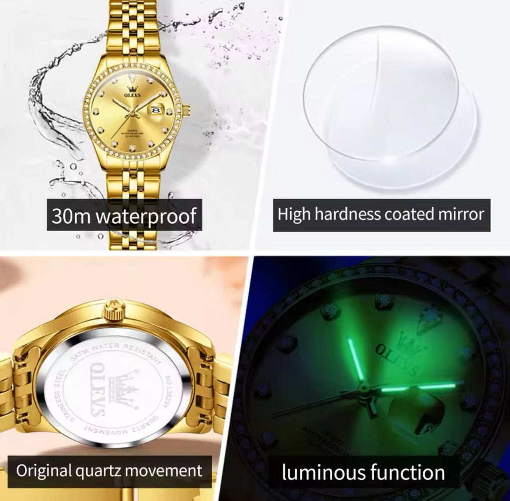 OLEVS LADIES 3962 STAINLESS STEEL DATE DISPLAY STYLISH LADY WATCH WATER RESISTANT NON FADE ENGRAVING SERVICES