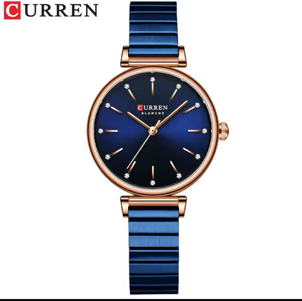 CURREN LADIES #9081 (METALLIC ) WATER RESISTANT BATTERY POWERED STAINLESS STEEL ENGRAVING SERVICES CURREN BRANDED BOX ENQUIRIES