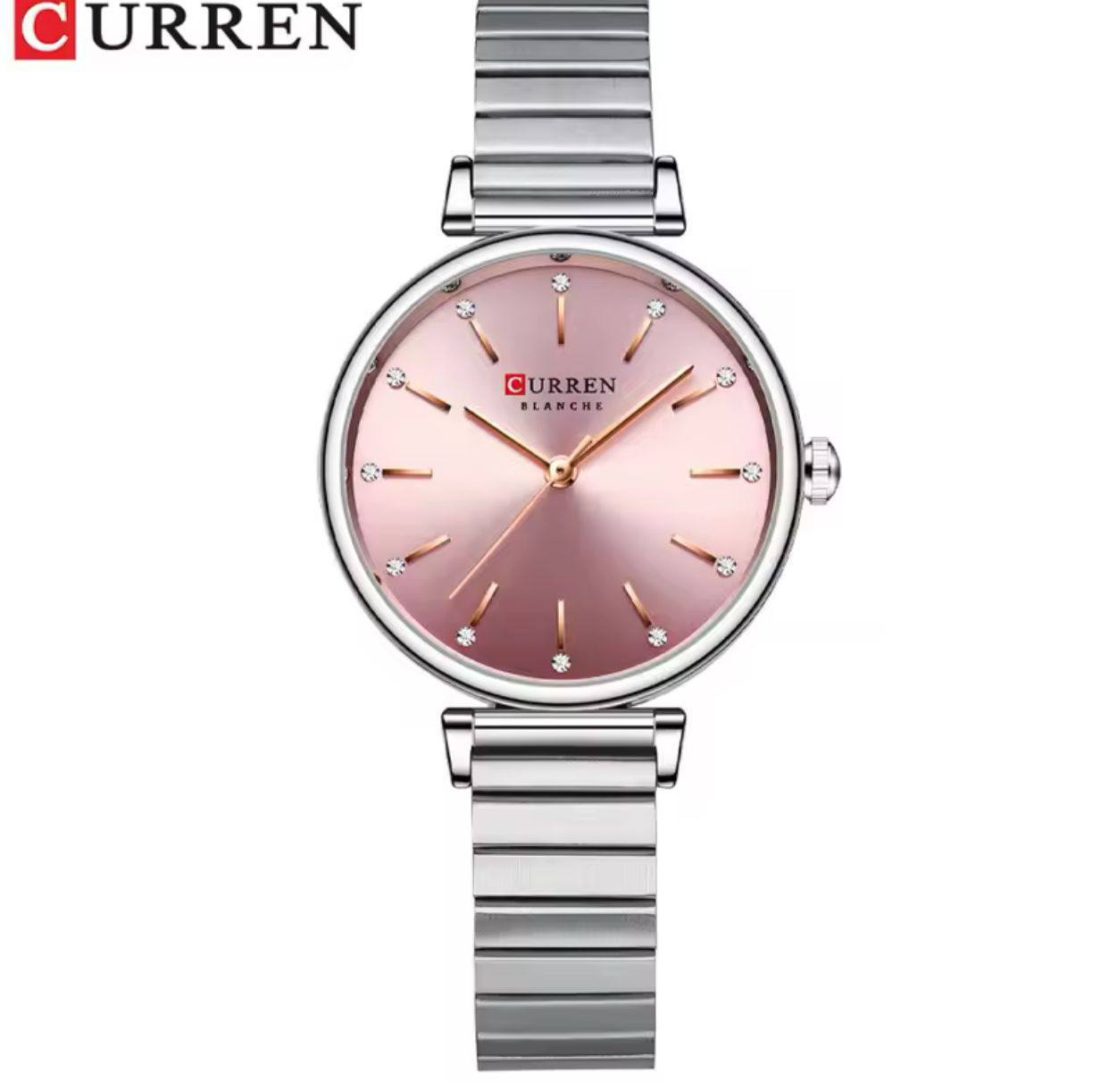 CURREN LADIES #9081 (METALLIC ) WATER RESISTANT BATTERY POWERED STAINLESS STEEL ENGRAVING SERVICES CURREN BRANDED BOX ENQUIRIES