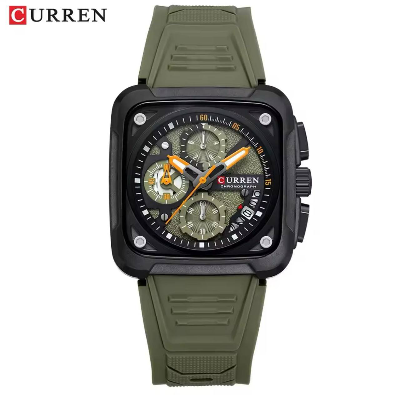 CURREN GENTS WATCH #8461 SILICONE STRAP WATER RESISTANT CHRONOGRAPH MOVEMENT DATE DISPLAY BATTERY POWERED CURREN BRANDED BOX ENQUIRIES