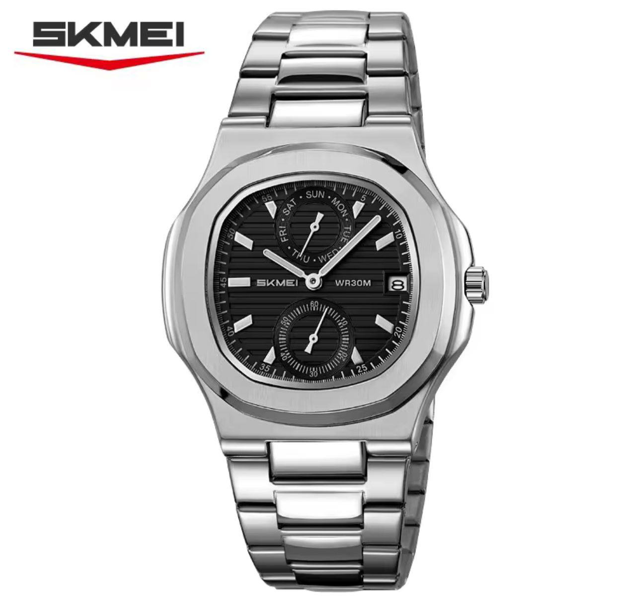 ARRIVALS SKMEI 2423 CHRONOGRAPH GENTS WATCH CHRONOGRAPH MOVEMENT DATE DISPLAY BATTERY POWERED LEATHER STRAP WATER RESISTANCE 30M ENGRAVING SERVICES