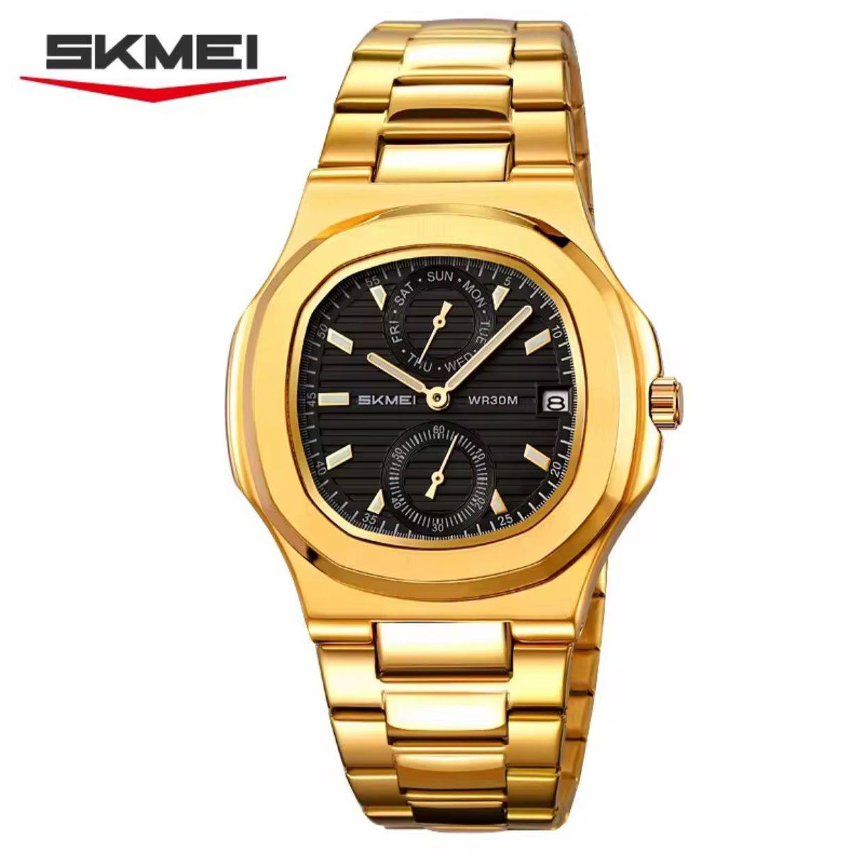 ARRIVALS SKMEI 2423 CHRONOGRAPH GENTS WATCH CHRONOGRAPH MOVEMENT DATE DISPLAY BATTERY POWERED LEATHER STRAP WATER RESISTANCE 30M ENGRAVING SERVICES
