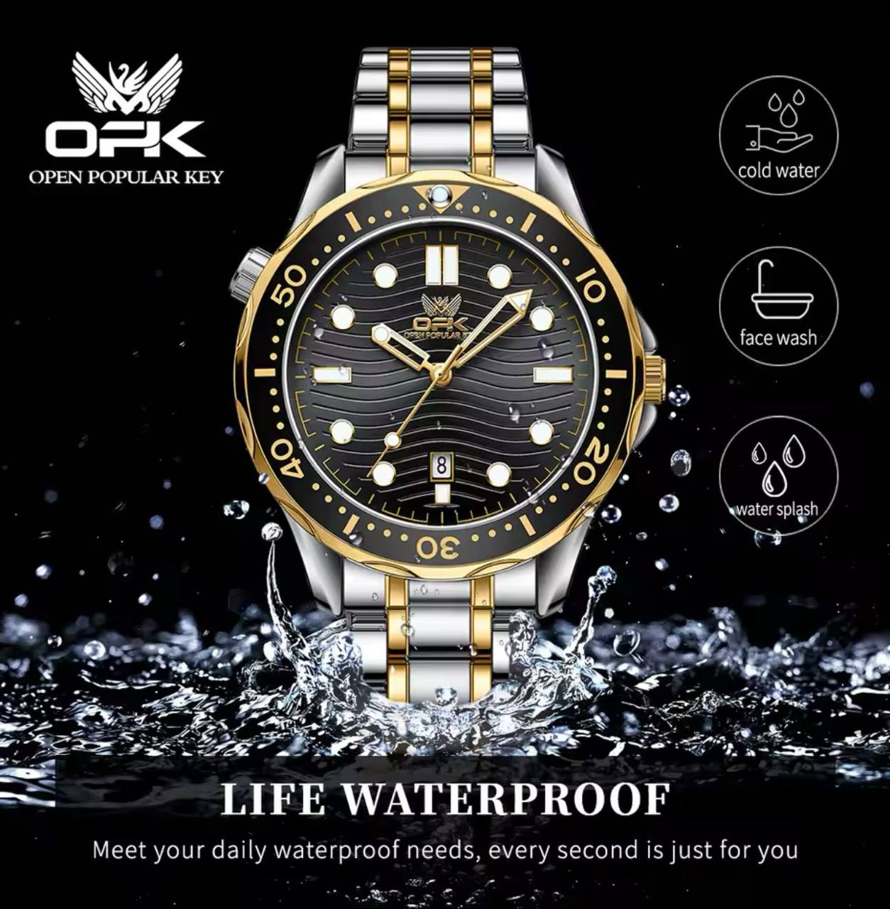 ‼ BRAND ALERT ‼ OPK GENTS WATCH #8152 DATE DISPLAY STAINLESS STEEL BATTERY POWERED WATER RESISTANT 3 COLOR OPTIONS ENGRAVING SERVICES ENQUIRIES ACCRA TRADE CENTRE 2ND FLOOR SF 21