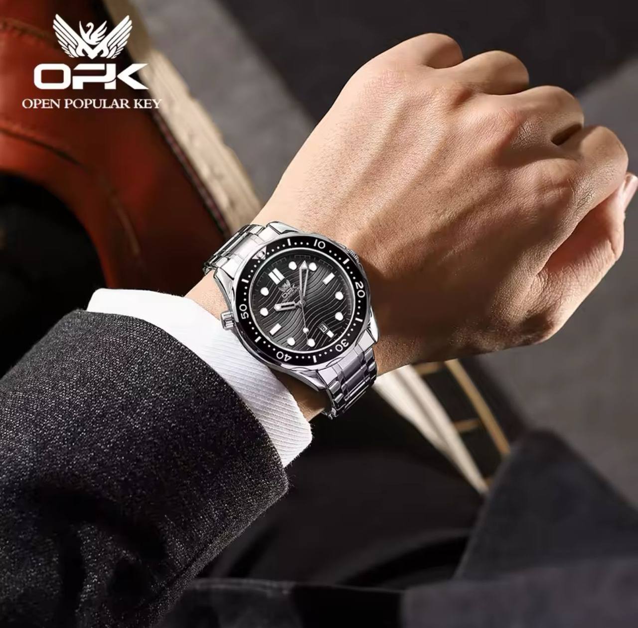 ‼ BRAND ALERT ‼ OPK GENTS WATCH #8152 DATE DISPLAY STAINLESS STEEL BATTERY POWERED WATER RESISTANT 3 COLOR OPTIONS ENGRAVING SERVICES ENQUIRIES ACCRA TRADE CENTRE 2ND FLOOR SF 21