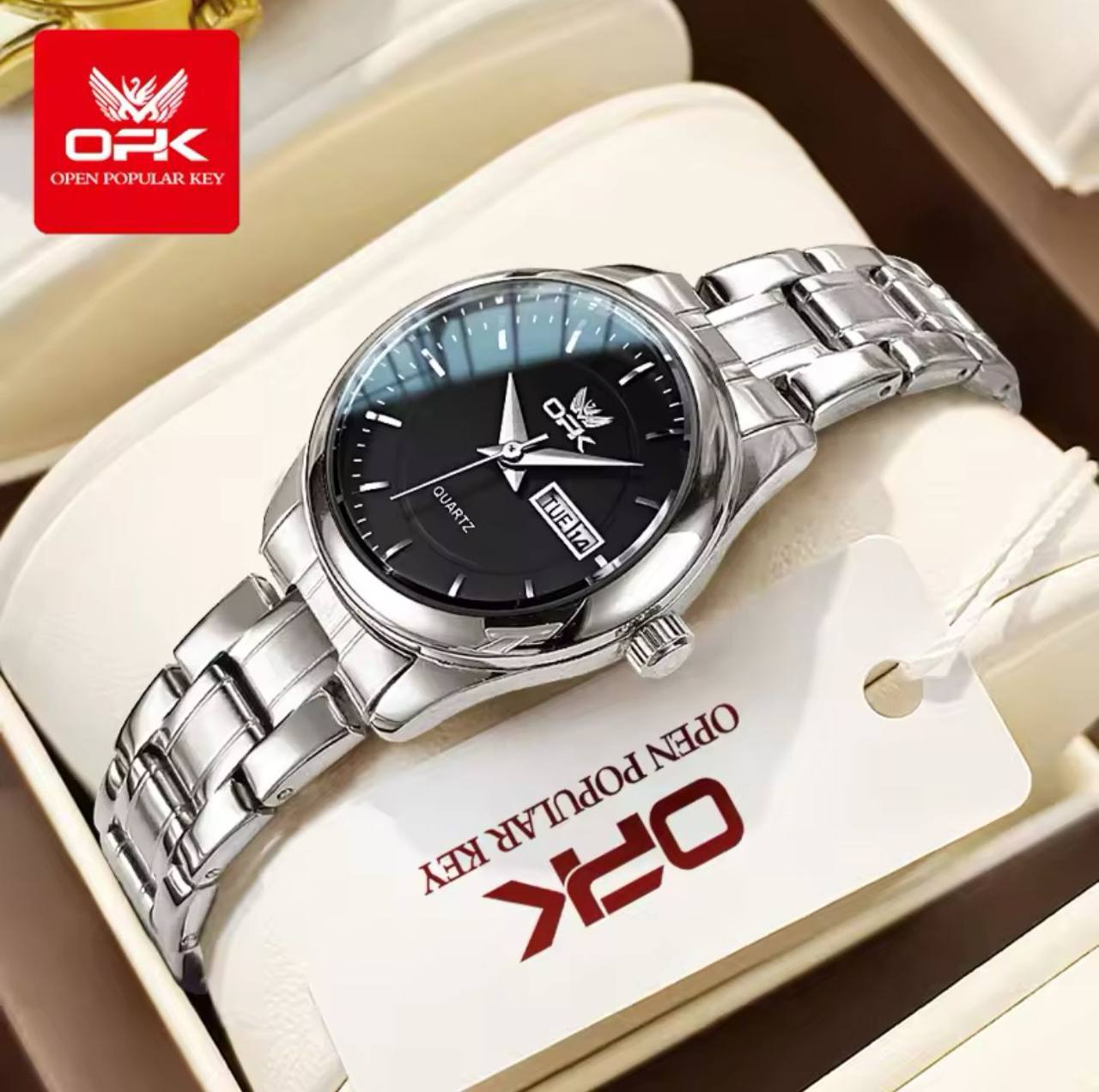 ‼ BRAND ALERT ‼ OPK LADIES WATCH #8167 DATE DISPLAY STAINLESS STEEL BATTERY POWERED WATER RESISTANT ENGRAVING SERVICES ENQUIRIES