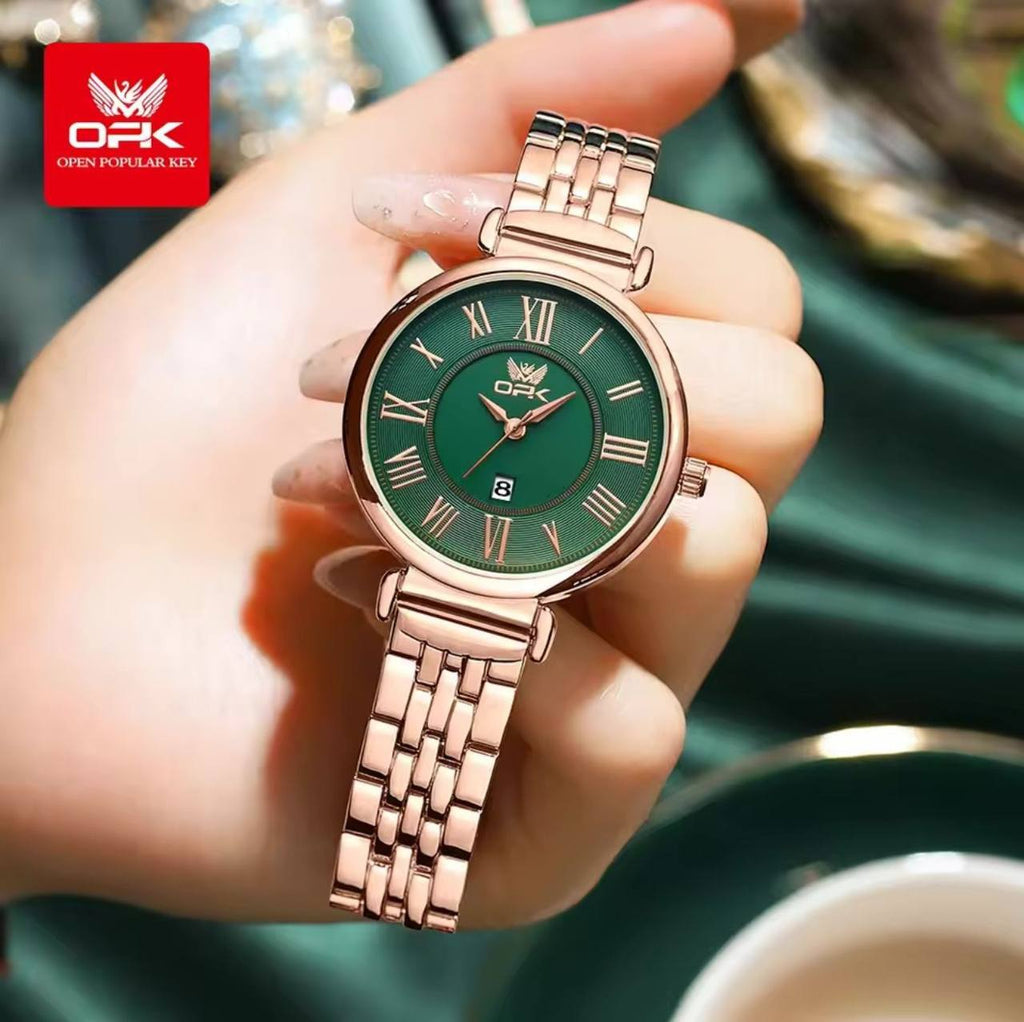 ‼ BRAND ALERT ‼ OPK LADIES WATCH #8167 DATE DISPLAY STAINLESS STEEL BATTERY POWERED WATER RESISTANT ENGRAVING SERVICES ENQUIRIES