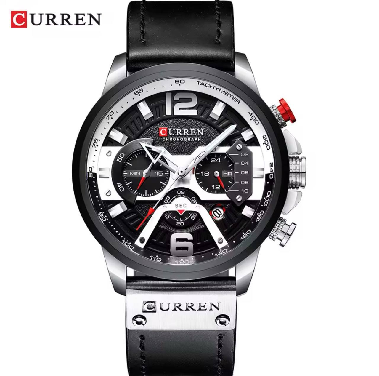 CURREN GENTS WATCH #8329 (LEATHER) WATER RESISTANT CHRONOGRAPH MOVEMENT DATE DISPLAY BATTERY POWERED ENGRAVING SERVICES CURREN BRANDED BOX ENQUIRIES