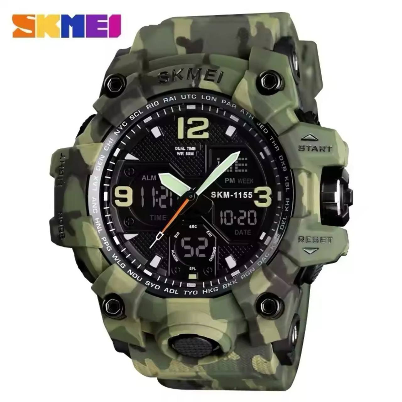 SKMEI 1155B CAMOUFLAGE 5ATM WATER RESISTANT LCD DIGITAL DISPLAY LIGHT BUTTON TIMER &ALARM TOUGH RUBBER MATERIAL CHRONOGRAPH SPORT WATCH ENGRAVING SERVICES