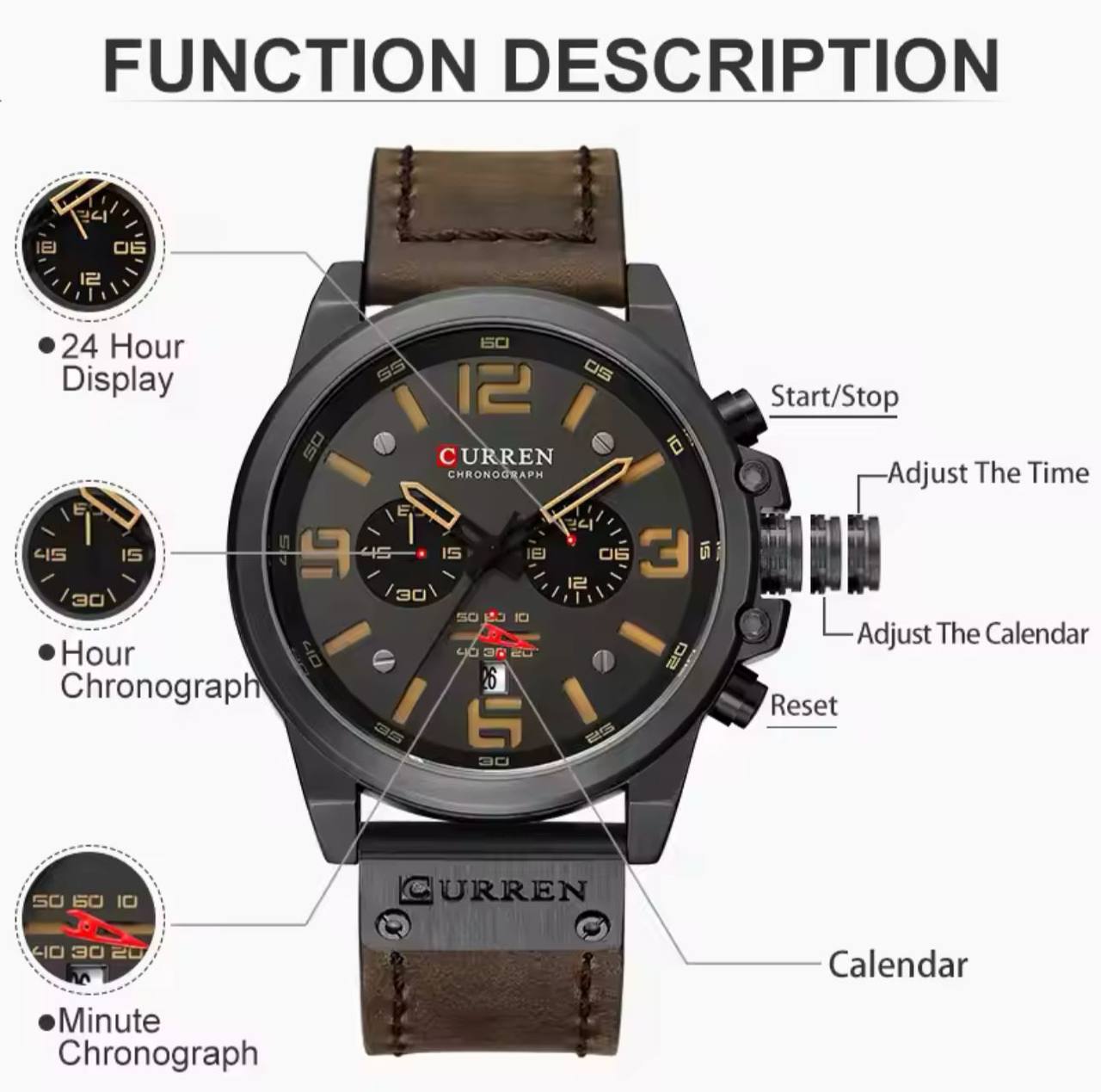 CURREN 8314 WATER RESISTANT LEATHER STRAP CHRONOGRAPH DATE DISPLAY CURREN BRANDED BOX AND ENQUIRIES