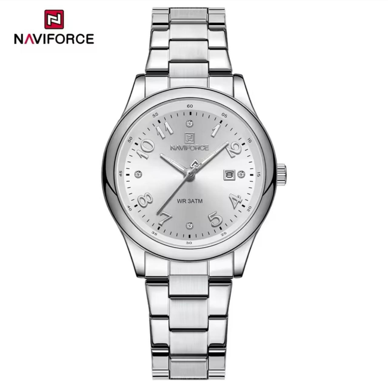 NAVIFORCE LADIES #NF5059 STAINLESS STEEL WATER RESISTANT BATTERY POWERED QUARTZ CALENDER 5 COLOR OPTIONS ENGRAVING SERVICES ENQUIRIES