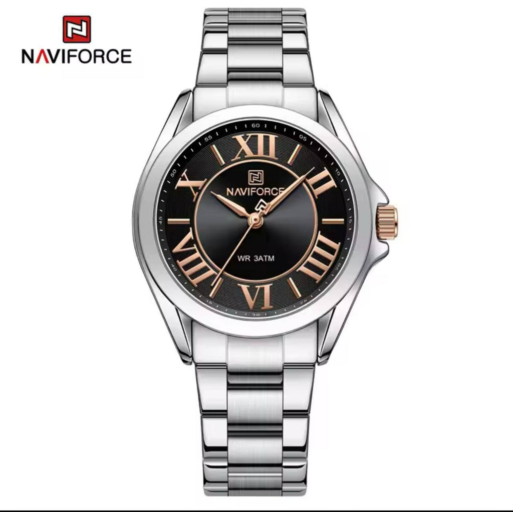 NAVIFORCE GENTS WATCH #NF 9197 ANALOGUE & DIGITAL DISPLAY LIGHT BUTTON WATER RESISTANT BATTERY POWERED GOLD SILVER ENGRAVING SERVICES ENQUIRIES