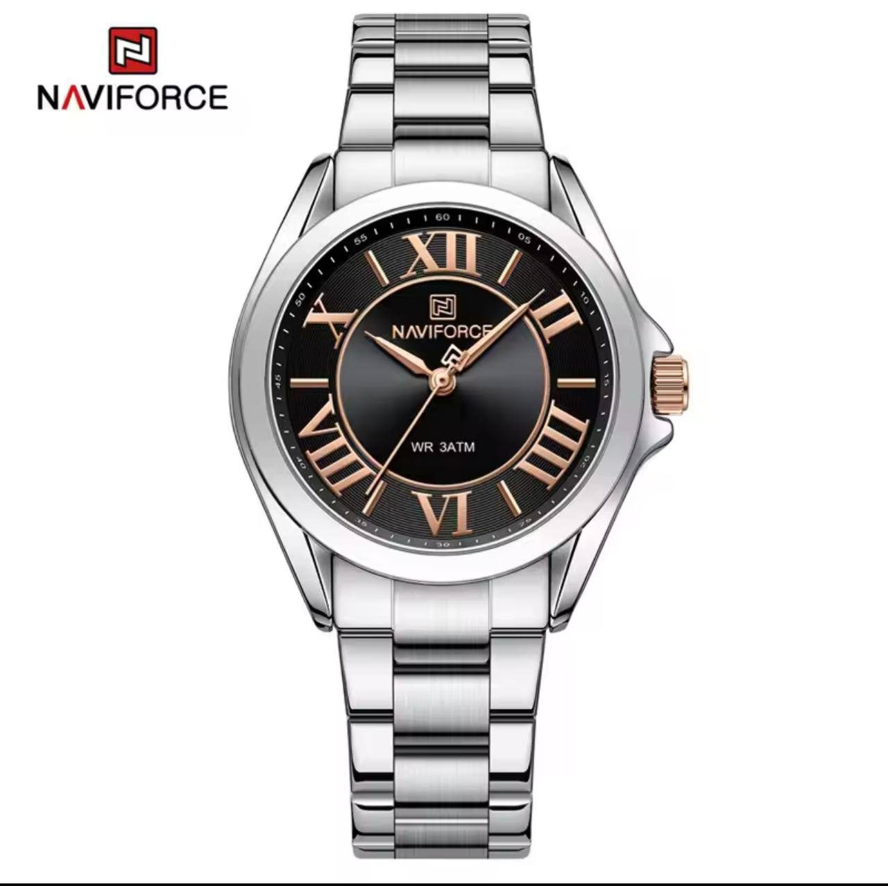 NAVIFORCE GENTS WATCH #NF 9197 ANALOGUE & DIGITAL DISPLAY LIGHT BUTTON WATER RESISTANT BATTERY POWERED GOLD SILVER ENGRAVING SERVICES ENQUIRIES