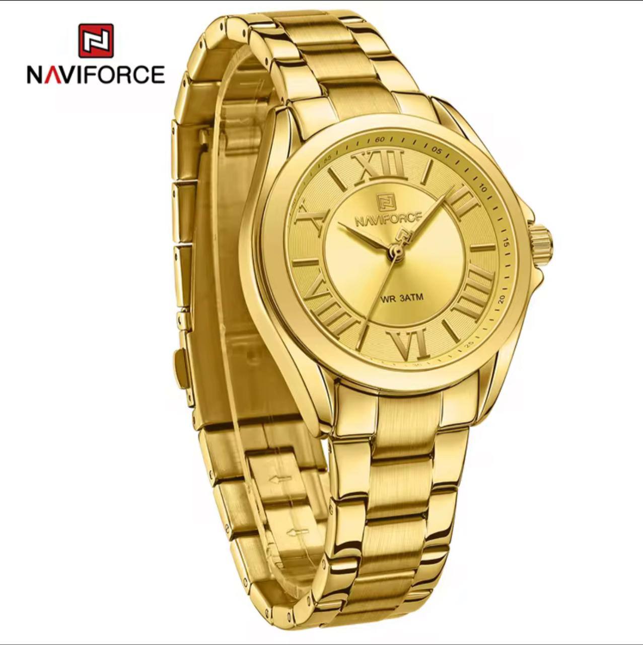 NAVIFORCE GENTS WATCH #NF 9197 ANALOGUE & DIGITAL DISPLAY LIGHT BUTTON WATER RESISTANT BATTERY POWERED GOLD SILVER ENGRAVING SERVICES ENQUIRIES