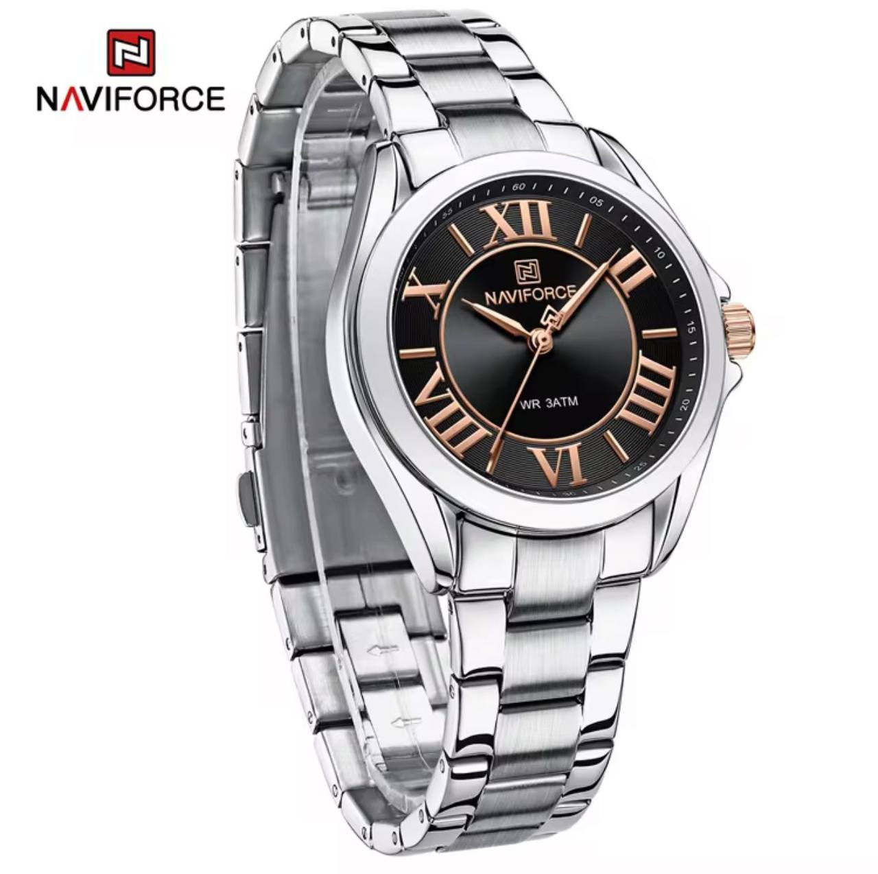 NAVIFORCE GENTS WATCH #NF 9197 ANALOGUE & DIGITAL DISPLAY LIGHT BUTTON WATER RESISTANT BATTERY POWERED GOLD SILVER ENGRAVING SERVICES ENQUIRIES