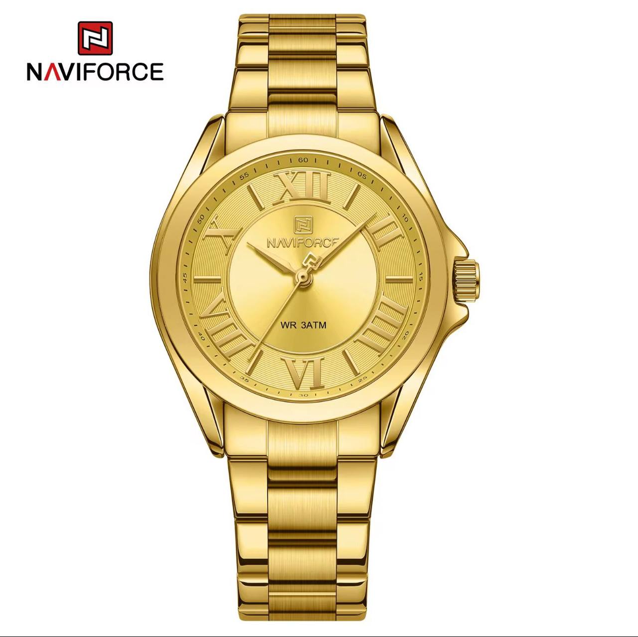 NAVIFORCE GENTS WATCH #NF 9197 ANALOGUE & DIGITAL DISPLAY LIGHT BUTTON WATER RESISTANT BATTERY POWERED GOLD SILVER ENGRAVING SERVICES ENQUIRIES