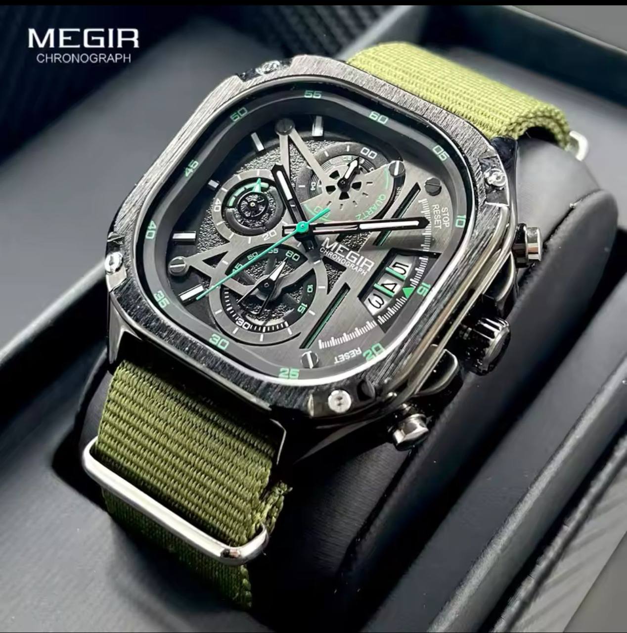 MEGIR CHRONOGRAPH GENTS WATCH 2 OPTIONS -METTALIC STRAP -CONVERSE STRAP CHRONOGRAPH MOVEMENT DATE DISPLAY HD LUMINOUS BATTERY POWERED WATER RESISTANT ENGRAVING SERVICES /ENQUIRIES
