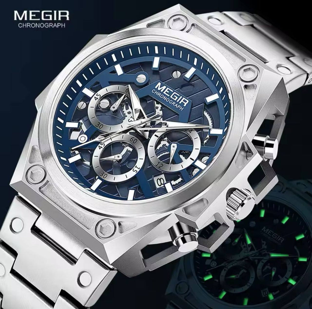 MEGIR CHRONOGRAPH FULL CHRONOGRAPH DATE DISPLAY 5ATM WATER RESISTANT LUMINOUS DIAL ENGRAVING SERVICES AND ENQUIRIES